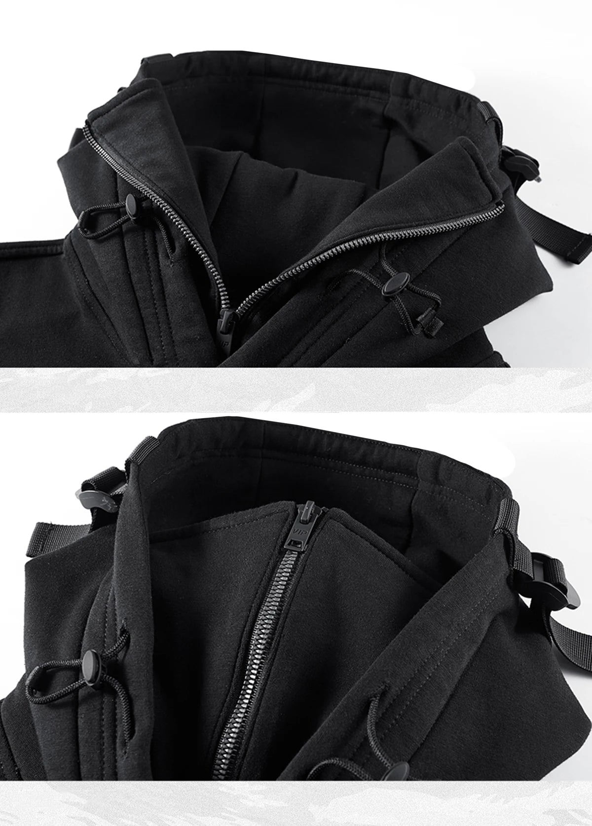 Streetwear Hoodies Harajuku Y2K Hip Hop Sweatshirts High Neck Mask Windproof Pullovers Dark Black Techwear Cargo Tops
