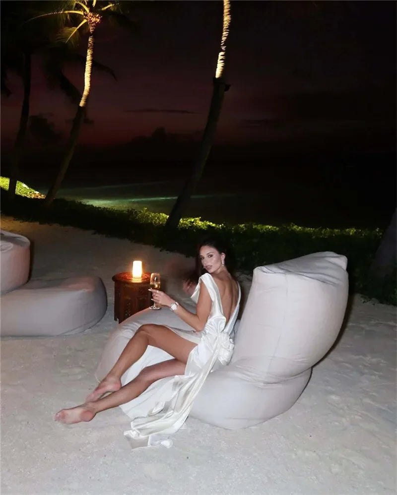 2025 Satin Backless Sexy Long Dress for Women Elegant Rose Thigh High Waist Beach Holiday Gorgeous Club