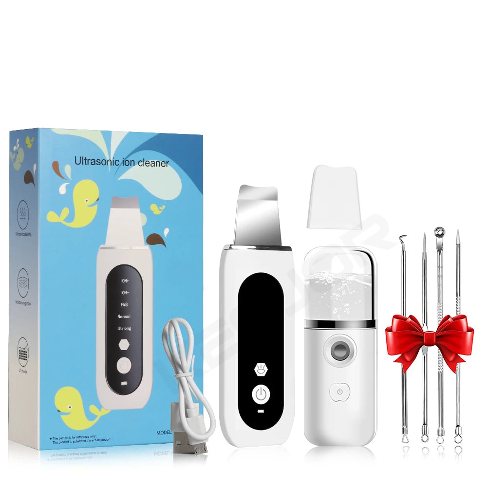 Ultrasonic Skin Scrubber Peeling Acne Blackhead Remover Ultrasonic EMS Ion Acne Pore Face Deep Cleaning Facial Shovel Cleaner