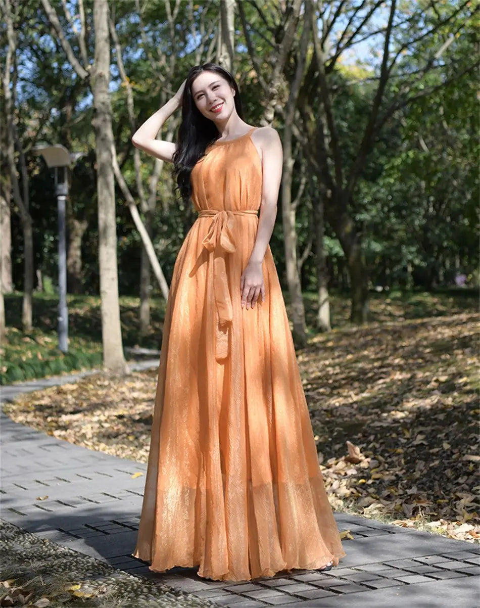 Travel Photo Desert Long Dress Women New Summer Chic Large Swing Chiffon Dress Slim Plus Size 4XL Seaside Holiday Beach Dresses