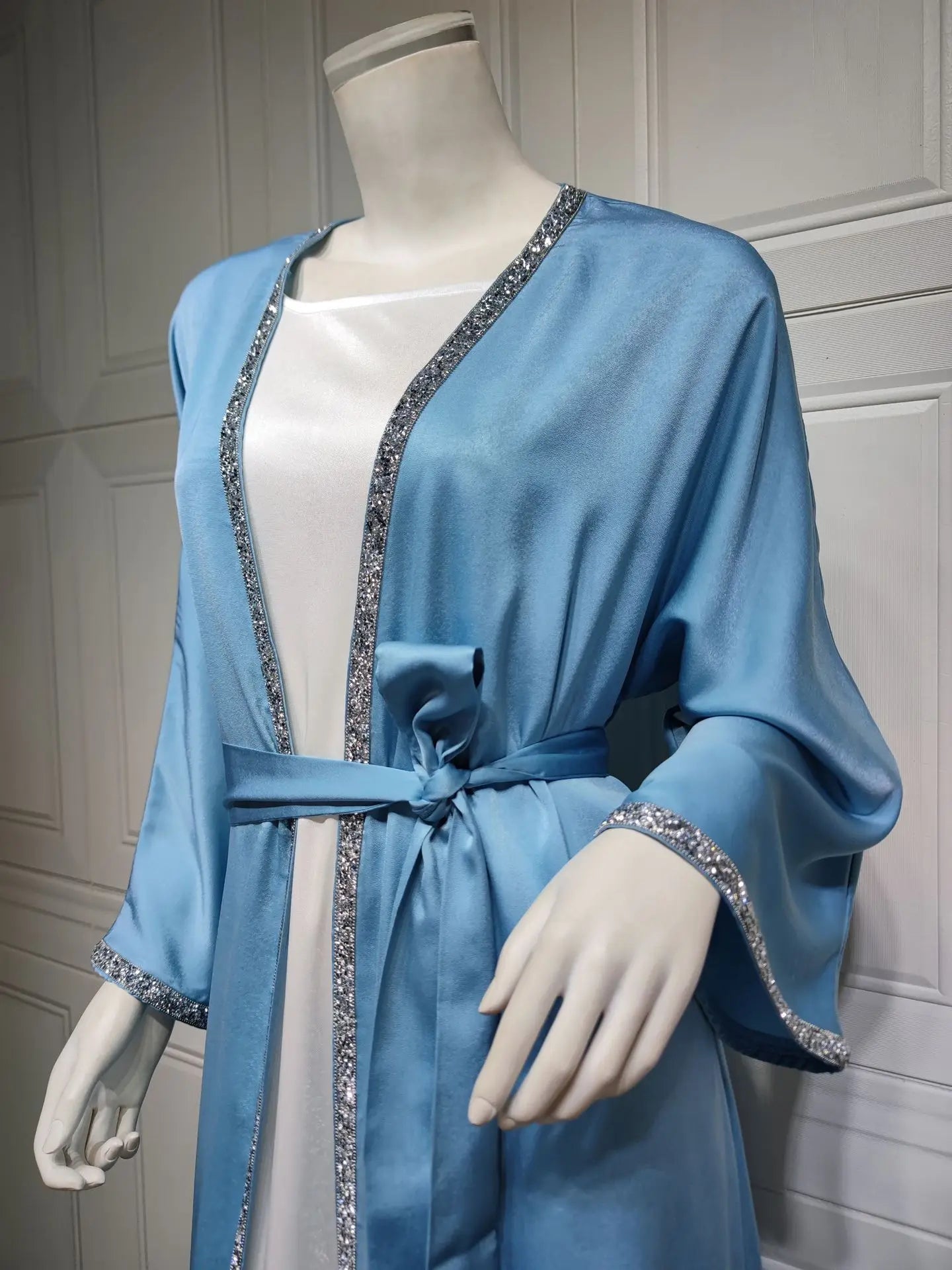 2024 Muslim Dress Diamond Women's Long Dress Fashion Long Sleeve Lace-up Long Abayas Casual Solid Color Clothes for Muslim Women