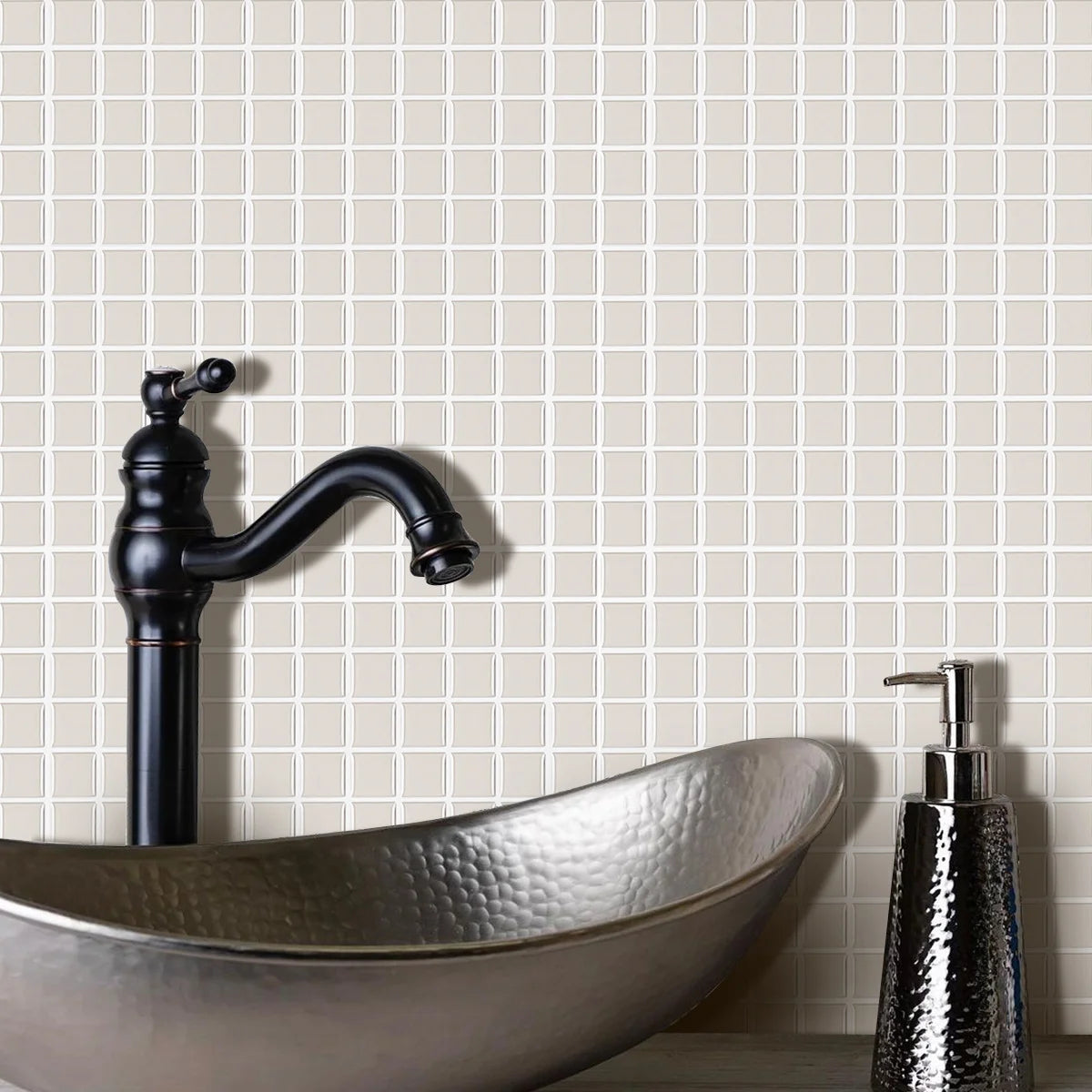 Vividtiles 10*10 Inc Light Grey Square Wall Tile Stickers Mosaic Vinyl 3d Effext Tiles DIY for Kitchen Bathroom Backsplash