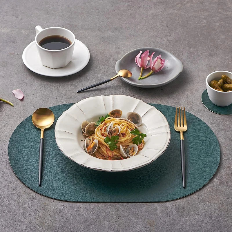 1/4/6PCS Oval Placemat Sets Double-Sided Faux Leather Design Dining Table Mats Waterproof Non-Slip Kitchen Table Placemat Grey