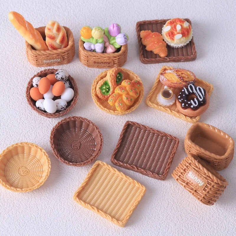 100pcs Simulation Bamboo Basket DIY Scrapbooking for Mini Kitchen Dinner Tableware Decor Accessories