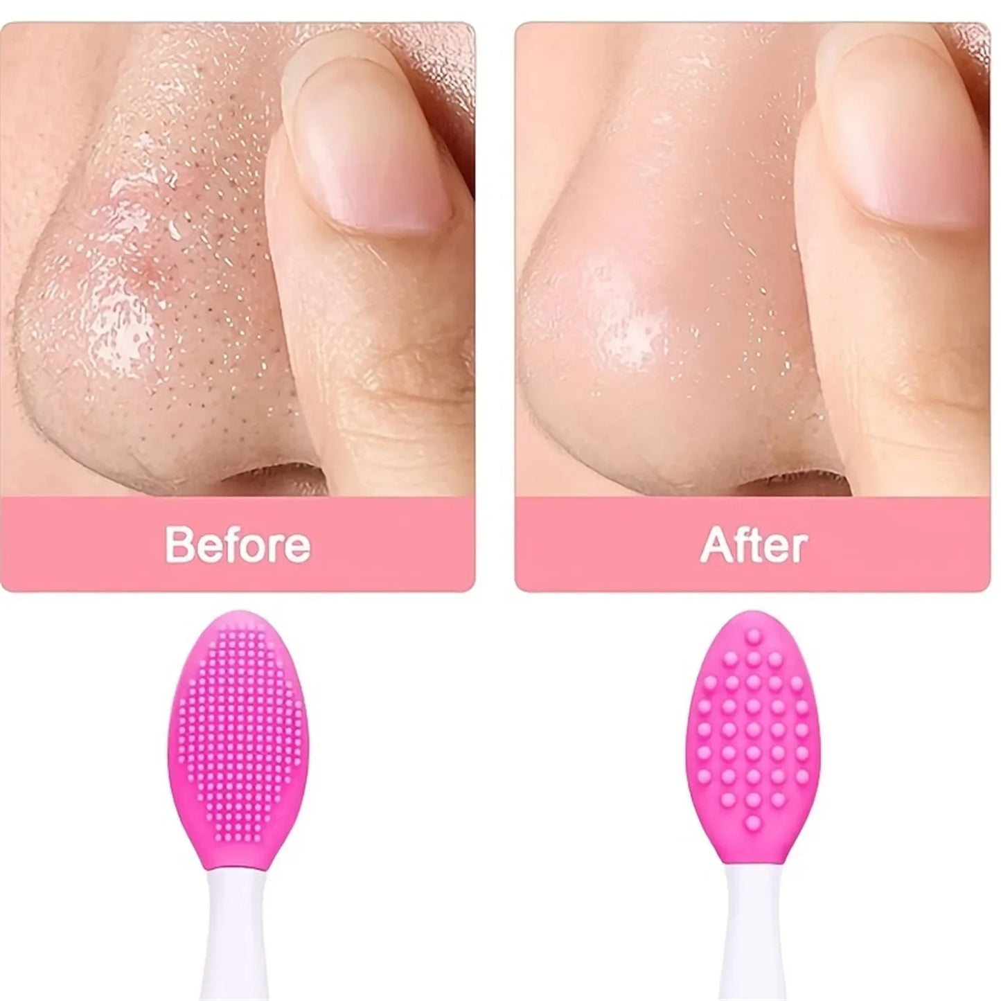 2pc Skin Care Lip Exfoliating Facial Cleansing Face Scrub Nose Clean Brush Blackhead Remove Silicone Double-Sided Skin Care Tool