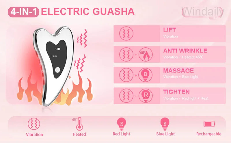 Electric Gua Sha Facial Massager Microcurrent Anti-Aging Face Lifter Skin Tightening Device Portable Face Sculpting Beauty Tool