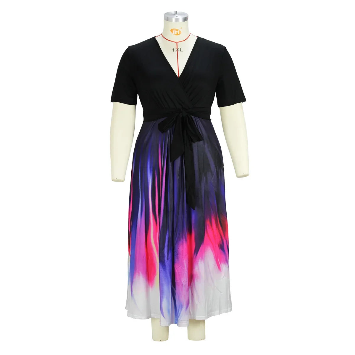 Plus Size Hot Sale Of The Season Elegant Printed Slim Fit Midi Dress with Belt Large Size Splice Long Dress Sexy Half Sleeve ...