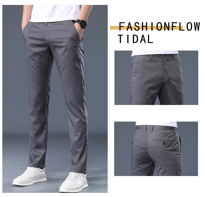 Summer Modal Fabric Men's Thin Casual Pants Classic Business Fashion Regular Fit Stretch Soft Trousers Male Brand Clothes