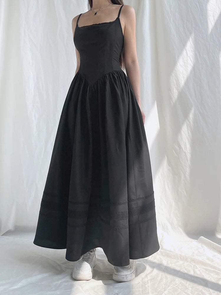 Darlingaga Gothic Grunge Corset Strap Long Dress Summer Lace Patchwork Dark Academia Party Female Dress Maxi Fashion Vintage Y2K