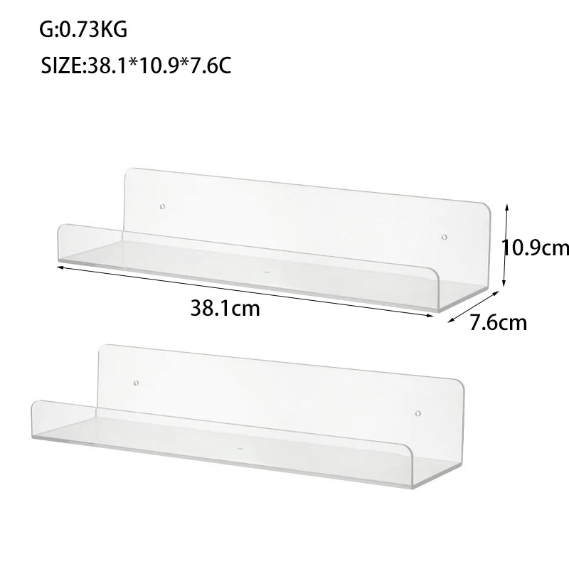15" Invisible Acrylic Shelves Floating Wall Ledge Bookshelf Shelf Transparent U-Shaped Display Shelf Bookshelf Kitchen Bathroom