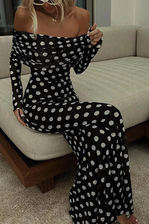 2024 Summer Fashion Vacation Style Fashion Party Women's Long Elegant One Shoulder Wave Dot Slim Fit Sexy Long Dress