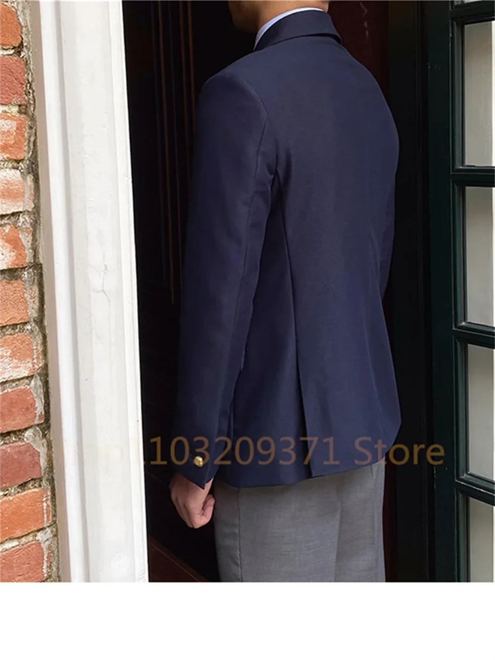 1 Pieces Men Double-breasted Slim Fit Blazer Color Long Sleeve Lapel Business Suit Coat Outwear Brand Mens Casual Tuxedo