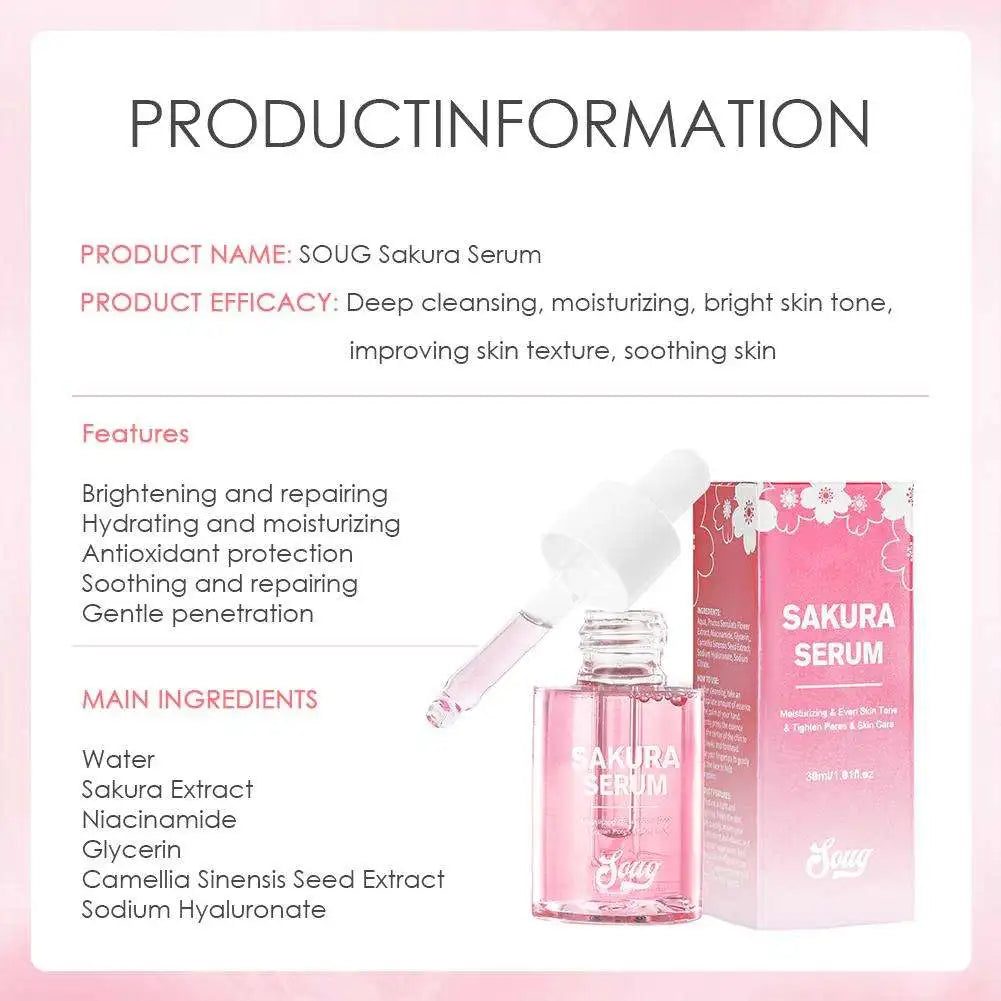 Niacinamide Sakura Serum Face Essence Deep Cleansing Moisturizing Dry Skin Shrink Pores Beauty Facial Skin Care Products 2/1pcs