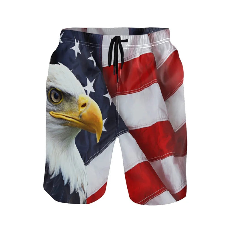 American Flag Gun Weapons Hawaii 3D Printing Hip Hop Board Shorts Summer Swimsuit Surf Swim Trunks Big Size Swimwear Men Beach