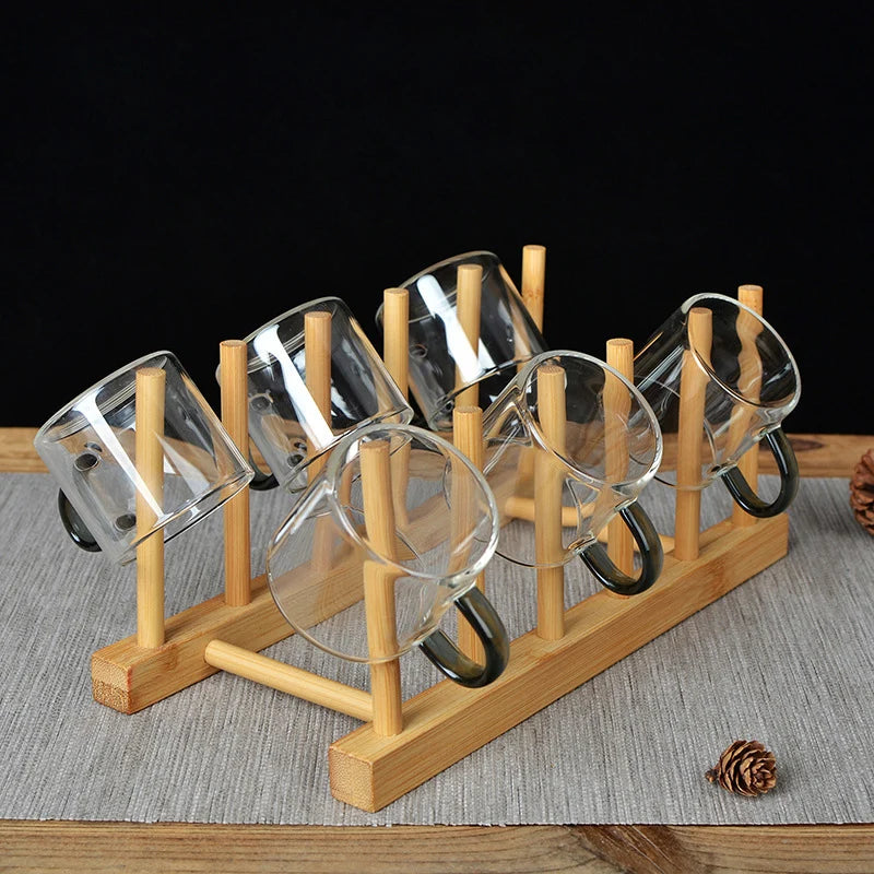 Bamboo Cups Drainer Wooden Dish Draining Rack Plates Holder Kitchen Storage Cabinet Organizer for Dish Cutting Board Pot Lid
