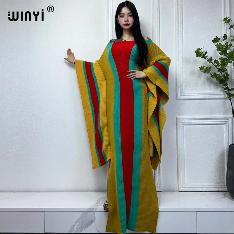 WINYI winter Knitted elastic maxi long dress Comfort Warm fashion Caftan Elegant Women winter clothes for women party dresses