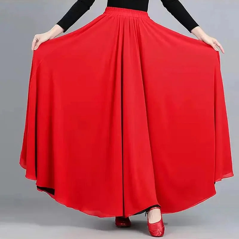 High-Waisted Chiffon Dance Skirt Two-Sided Double Layer Large Wide Skirt 540 Degrees Skirt 8 Meters Long Dress Xinjiang Dance