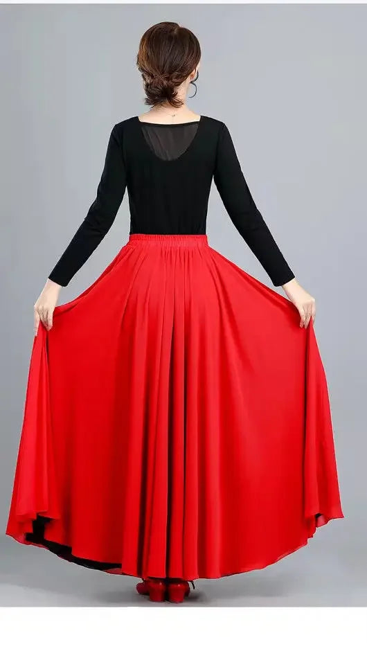 High-Waisted Chiffon Dance Skirt Two-Sided Double Layer Large Wide Skirt 540 Degrees Skirt 8 Meters Long Dress Xinjiang Dance