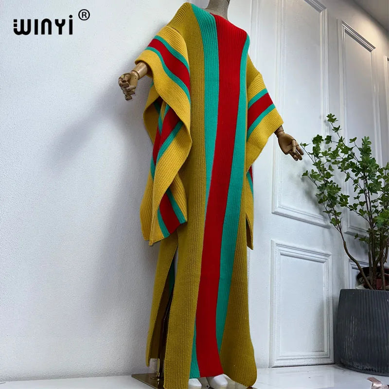 WINYI winter Knitted elastic maxi long dress Comfort Warm fashion Caftan Elegant Women winter clothes for women party dresses