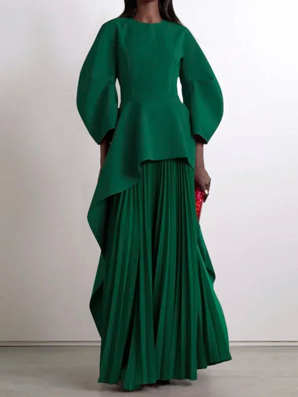 Lemongor Elegant Party Evening Dresses 2025 New Women Elegant Solid Color Split-Joint Tiered Pleated Formal Banquet Long Dress