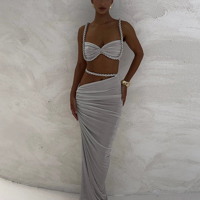 Spring Summer Women's Bikini Set 2 Piece High Waist Wrap Swimsuit Halter Wrap Swim Skirts + Suspender Bra Bathing Suit Beachwear