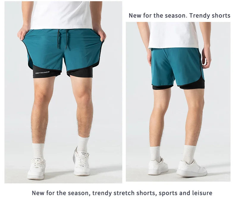 Unisex 2-in-1 Running Shorts Men's Summer New Quick Drying Breathable Active Training Exercise Jogging Cycling Loose-Fit Shorts
