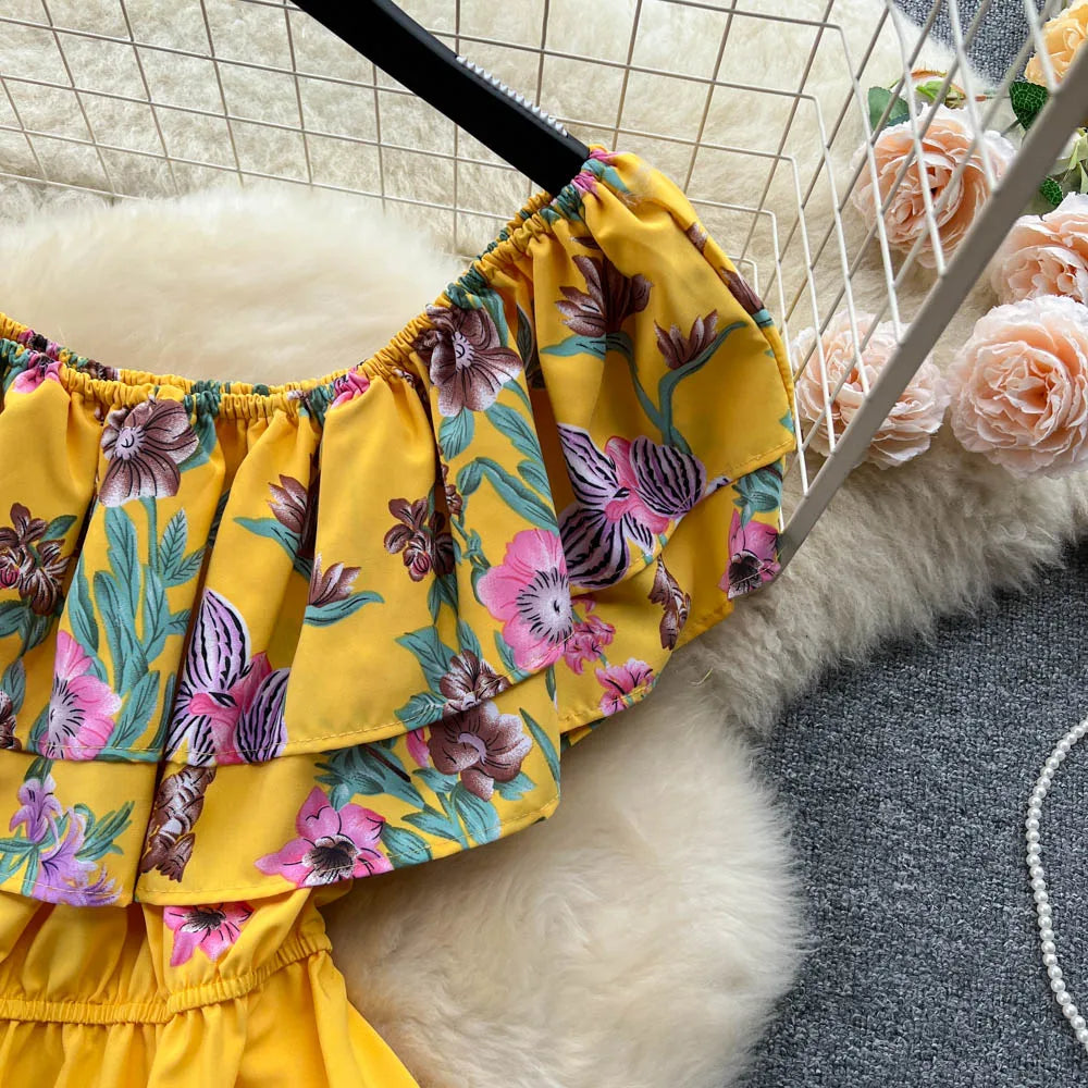 YuooMuoo 2025 New Fashion Floral Robe Print Long Dress Bohemian Women Summer Ruffle Maxi Sundress Elegant Party Vestidos