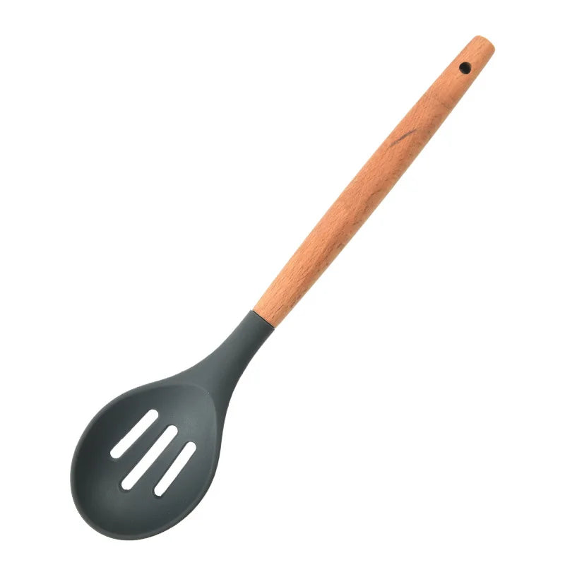 Silicone Kitchen Cooking Spatula Spade Turner Soup Spoon With Wooden Handle Baking Tools