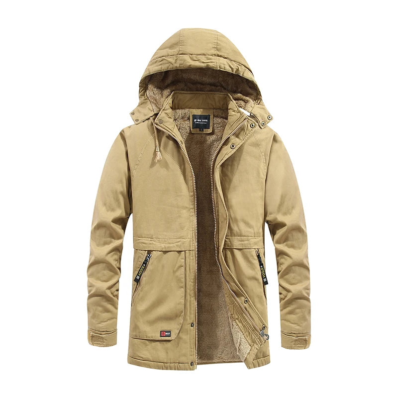 Men Winter Cotton Thick Warm Parkas 2024 New Hot Waterproof Fleece Jacket Coat Men Brand Outwear Fashion Hooded Casual Parka Men