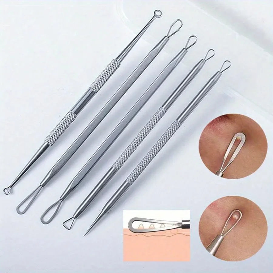 Stainless Steel Blackhead Pore Acne Remover Tool Kit,Professional Facial Cleansing Care Set With Storage Box,Blackhead Extractor