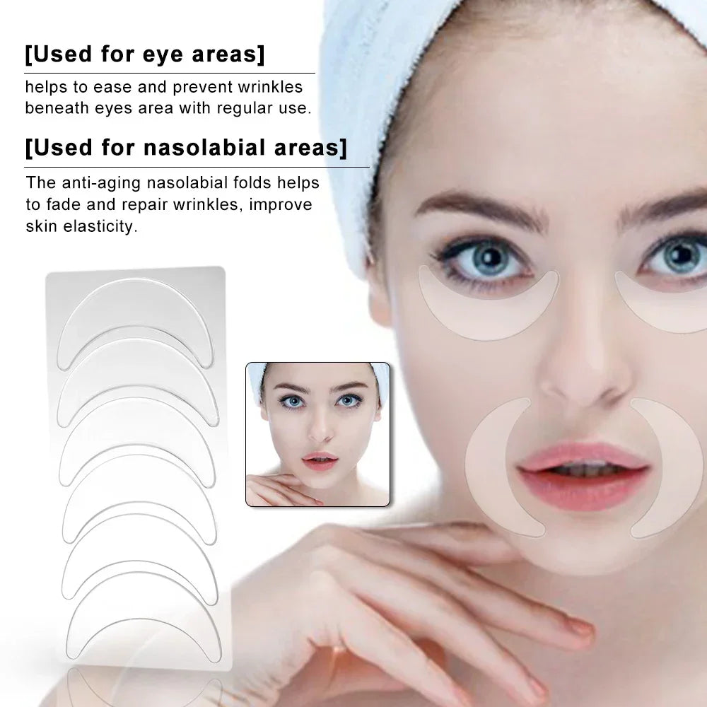 Reusable Silicone Wrinkle Removal Sticker Facial Lifting Strips Set Forehead Neck Line Remover Eye Patches Anti Aging Skin Pads