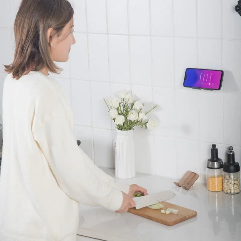 Plastic Wall-Mounted Mobile Phone Holder for Bathroom Sink and Kitchen Charging Support Bracket - Lazy Chasing Drama Phone Stand