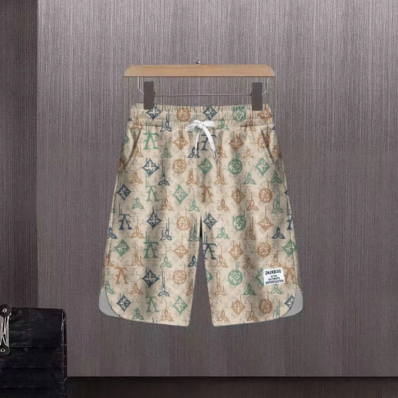 Summer New Fashion Trend Printed Short Sleeve T-shirt Sports Suit Men Loose Comfortable Breathable Plus Size Two-Piece Set 4XL