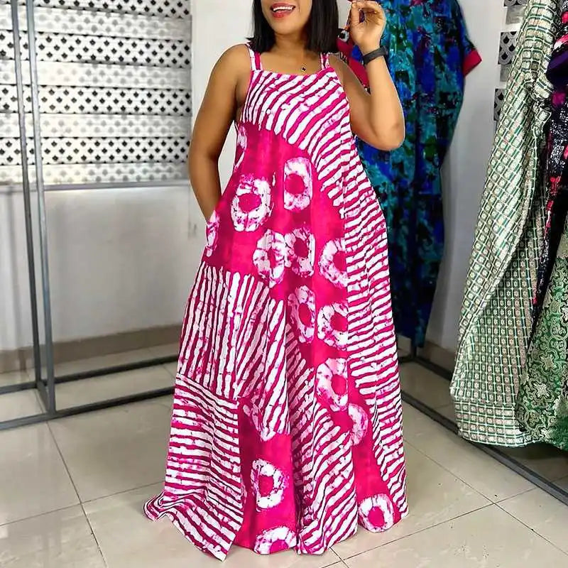 Plus Size Maxi Long Dress Bohemian Sleeveless Printed Party Sundress 2024 VONDA Summer Tank Vestidos Beach Loose Casual Robe