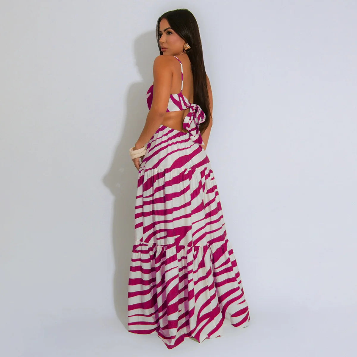 CM.YAYA Printed Women Strap Sleeveless Backless Long Dress 2025 Birthday Beach Evening Sexy Night Party Maxi Dresses Vestidos