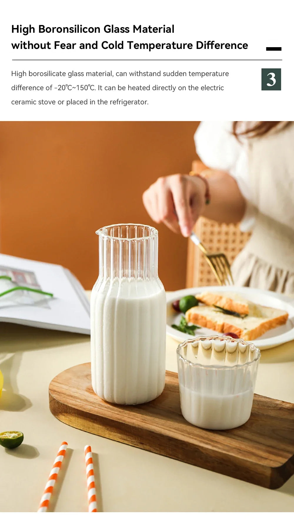 Transparent Water Carafe With Tumbler Cup Glass Water Bottle Sets Teacup Kitchen Pitcher Heat Resistant Milk Coffe Bottle Set