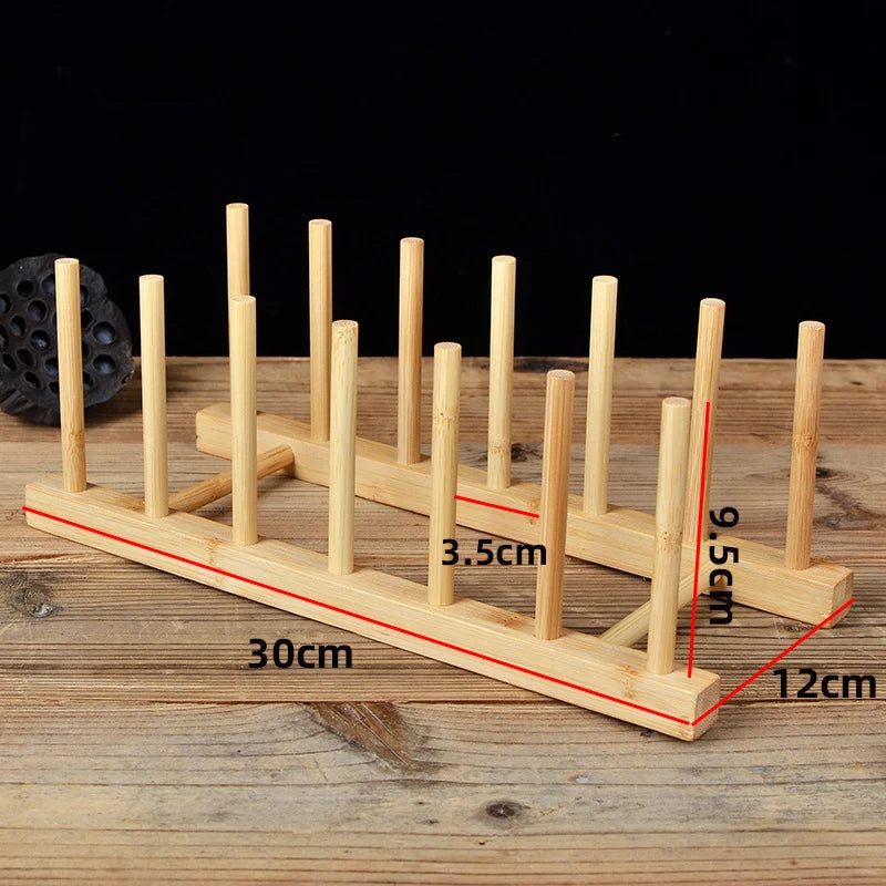 Bamboo Cups Drainer Wooden Dish Draining Rack Plates Holder Kitchen Storage Cabinet Organizer for Dish Cutting Board Pot Lid