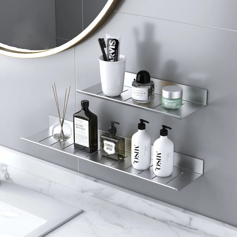 ULA Bathroom Storage Rack 30-50cm Modern Bathroom Shelves Black Silver Kitchen Wall Shelf Home Accessories