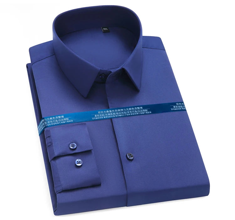 Men's Silk Touch Long Sleeve Non-iron Dress Shirt Without Pocket Stretchy Silky Regular Fit Wrinkle Free Business Casual Shirts