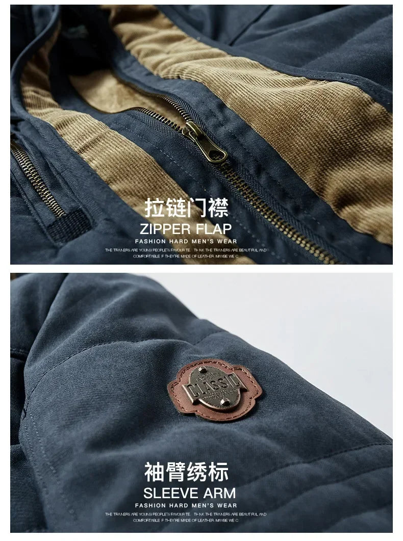Thick Warm Coat Long Thick Fleece Hooded Waterproof Parkas Jacket Coat Winter New Men Outwear Fashion Pockets Parka Jackets mens