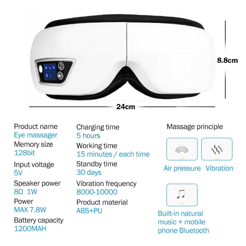 6D Smart Bluetooth Music Eye Massager Vibration Airbag Compress Eye Care Instrument Eye Massage Glasses Eye Relax Fatigue Pouch