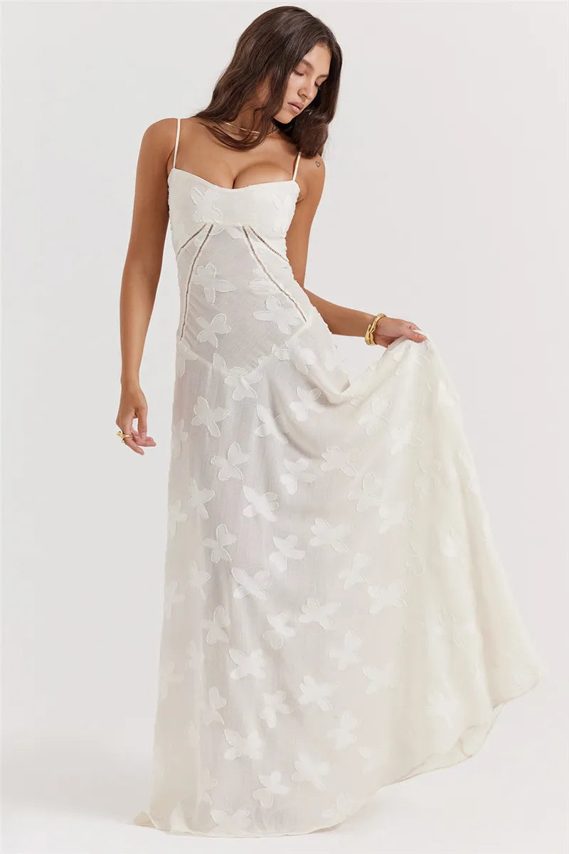 Mozision Elegant Print Backless Maxi Dress For Women Fashion New Spaghetti Strap Sleeveless Loose A-line Club Party Long Dress