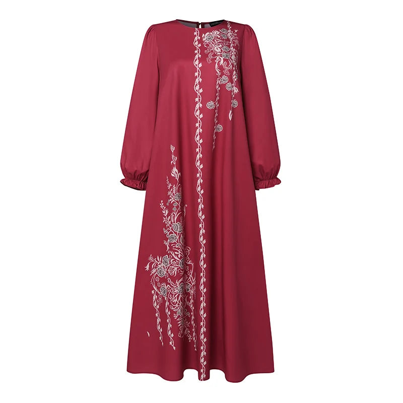 Autumn Muslim Dresses Vintage Dubai Turkey Abaya Hijab Sundress ZANZEA Women Bohemian Floral Printed Long Dress Robe Femme 2025