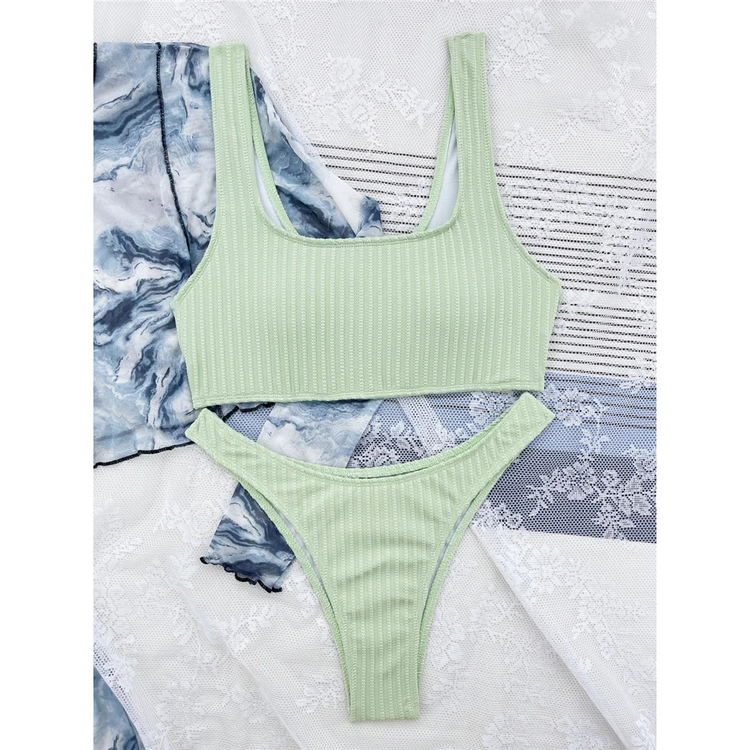 Sexy Ribbed Brazilian Padded Bikini Women Swimwear Female Swimsuit Two-pieces Bikini set Bather Bathing Suit Swim V4600