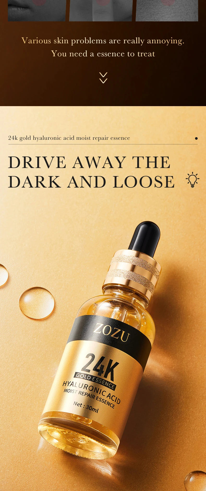 1/2/3pcs 24K Gold Hyaluronic Acid Serum Facial Essence Moisturizing Hydrating Anti-aging Face Serum Facial Skin Care Products