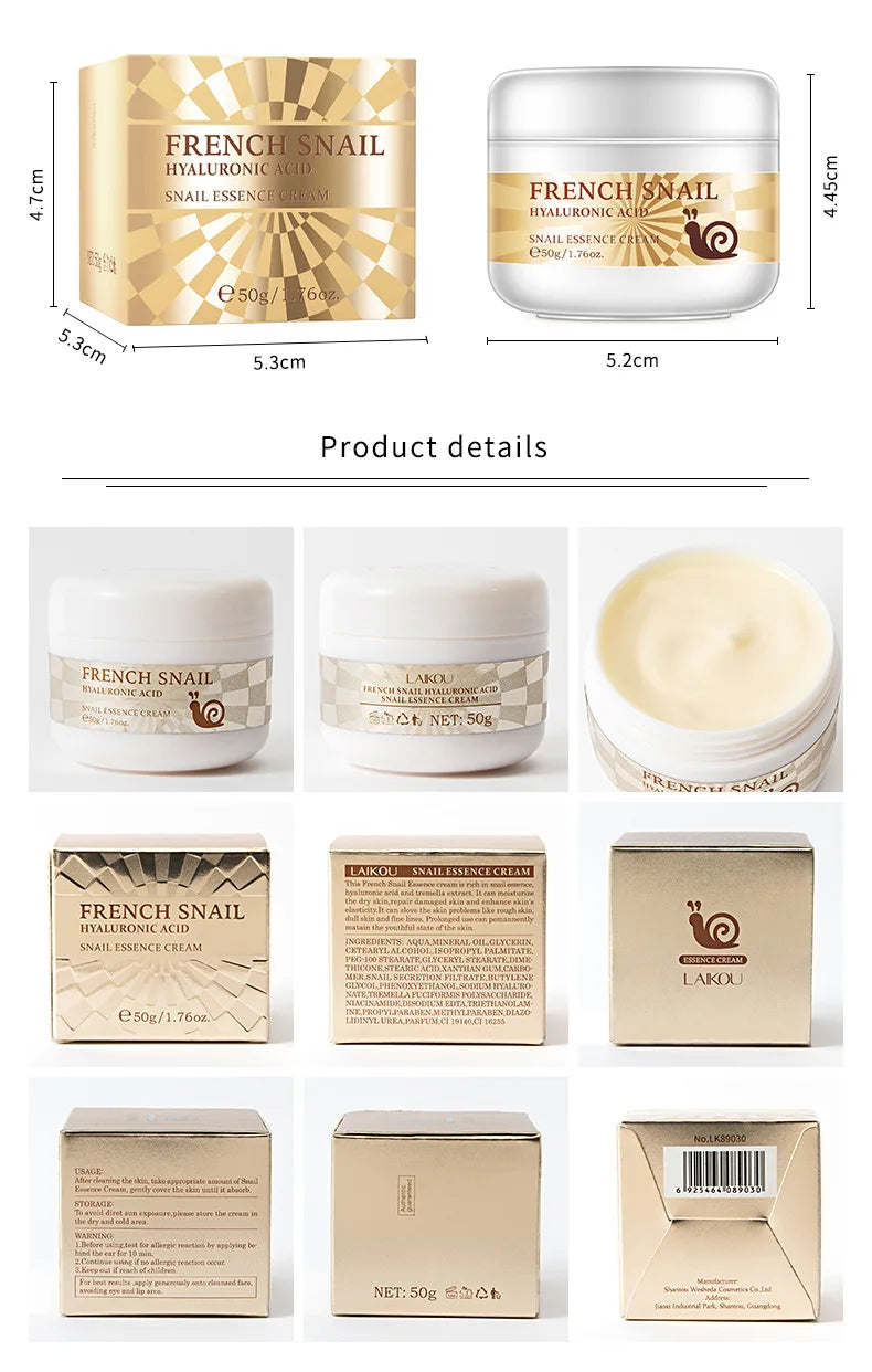 50g Snail Face Cream Improve Dry Rough Skin Smoothing Facial Hyaluronic Acid Moisturizing Nourishing Essences Cream Skin Care