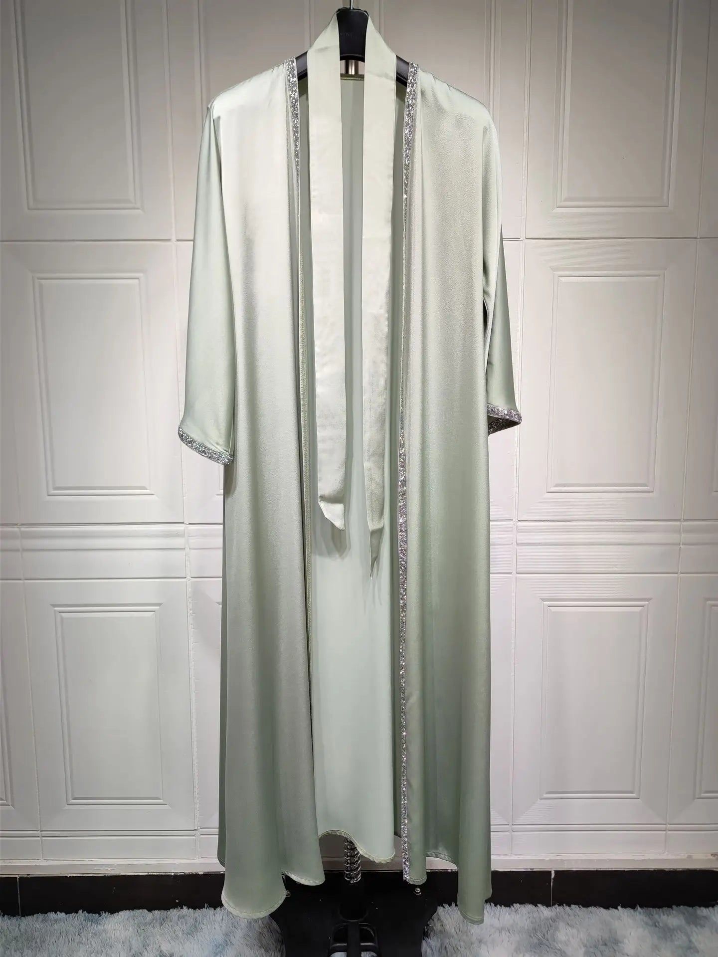 2024 Muslim Dress Diamond Women's Long Dress Fashion Long Sleeve Lace-up Long Abayas Casual Solid Color Clothes for Muslim Women