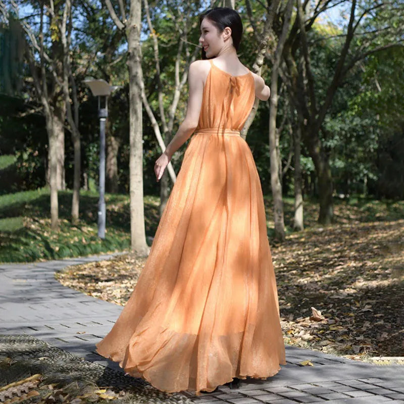 Travel Photo Desert Long Dress Women New Summer Chic Large Swing Chiffon Dress Slim Plus Size 4XL Seaside Holiday Beach Dresses