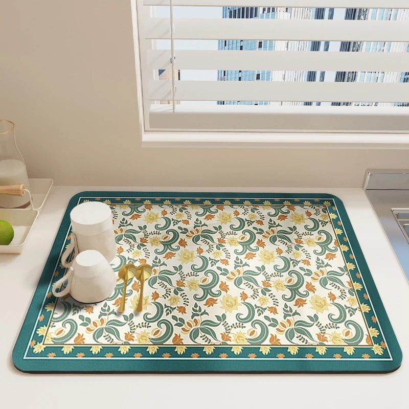 Kitchen Drying Mat Quick Dry Coffee Mat Absorbent Dish Placemat Anti Slip Table Cup Drying Mats Table Decoration Accessories