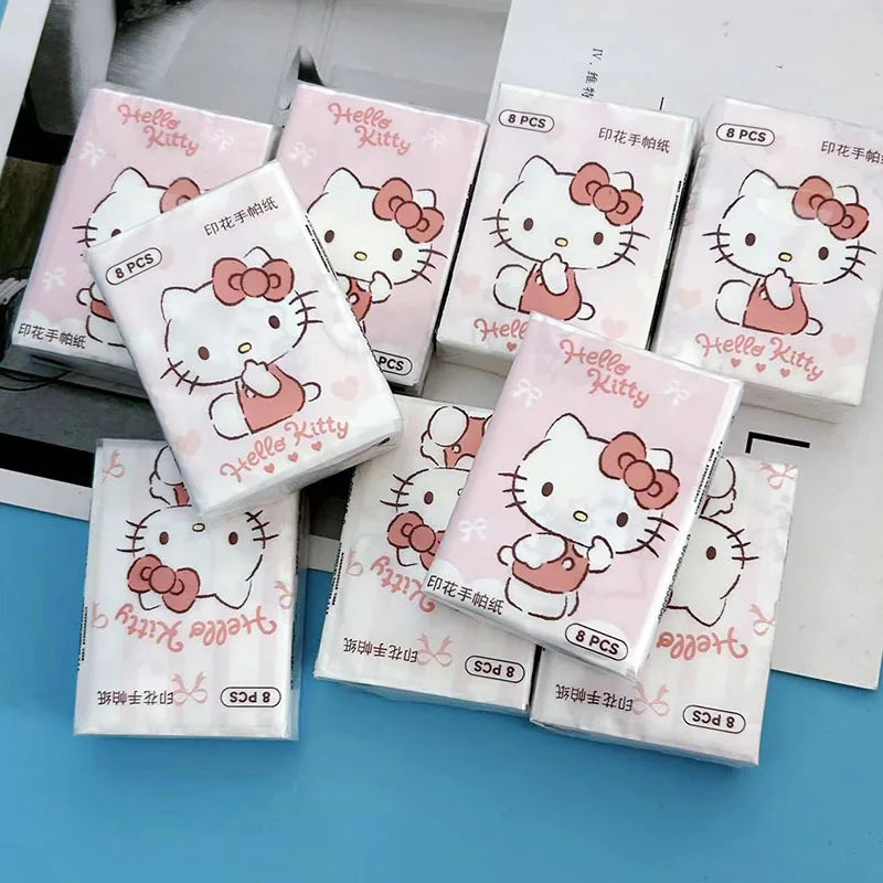 Kawaii Hello Kitty Handkerchief Paper Cartoon Sanrio Pochacco Kitty Printed Napkins Portable Small Pocket Tissues Facial Paper